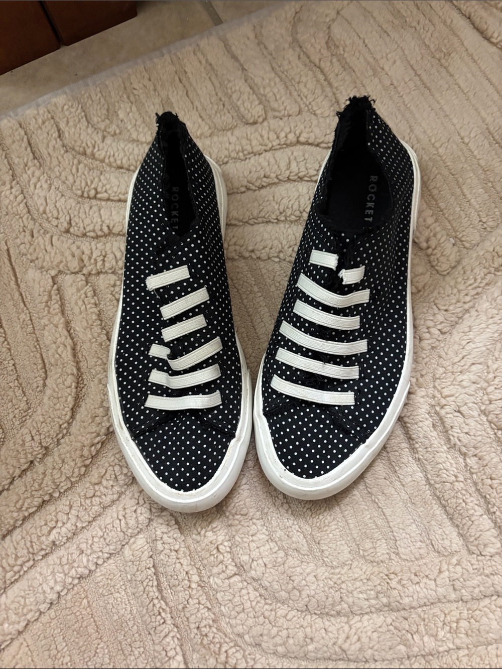 Rocket Dog Black Polka Dot Slip-On Sneakers with White Straps